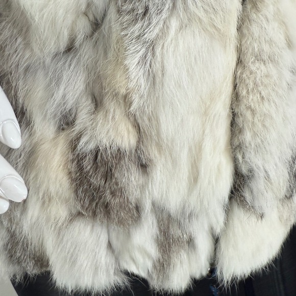 Essenza Y2K Real Lapin Fur Jacket Rabbit Fur Trim Zip Sweater Cardigan Size M - Picture 14 of 16